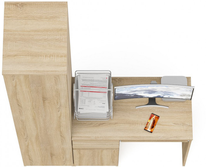 Мори компьютерный стол МС-1 левый + Пенал МШ400.1, дуб сонома