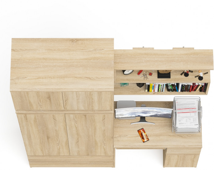 Мори компьютерный стол МС-1 правый + Шкаф МШ900.1 + Антресоль МА900.1 + Полка 900, дуб сонома