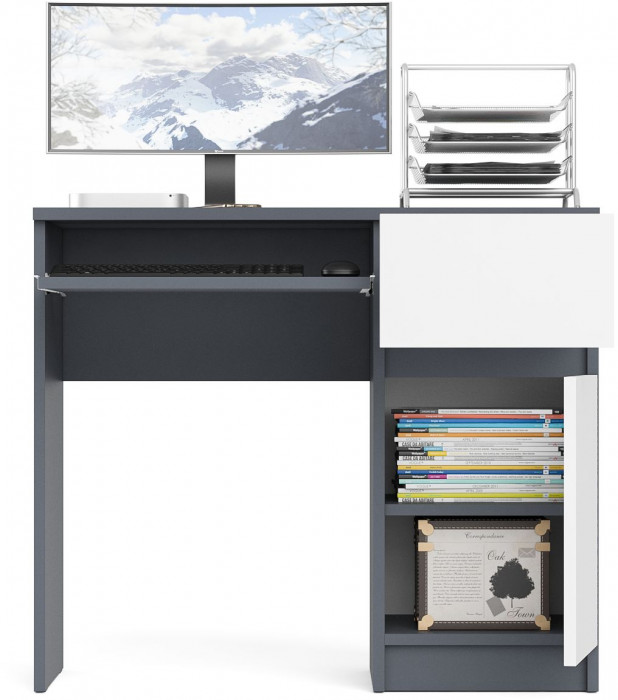 Мори Стол компьютерный МС-1 правый, цвет графит/белый, ШхГхВ 90х50х76,6 см., выдвижной ящик справа, НЕ универсальная сборка