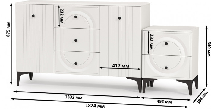 Валенсия Спальня 13.309 Комод + 13.291 Тумба прикроватная, ЛДСП белый шагрень/МДФ белый шагрень