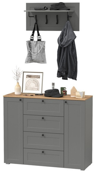 Остин 16.221 Комод + 15.12 Вешалка, цвет серый графит/дуб крафт золотой, ШхГхВ 120х41,9х210 см.