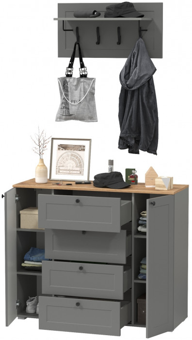 Остин 16.221 Комод + 15.12 Вешалка, цвет серый графит/дуб крафт золотой, ШхГхВ 120х41,9х210 см.