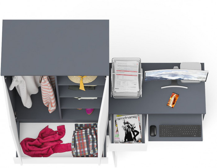 Мори компьютерный стол МС-1 левый + Шкаф МШ900.1, графит/белый