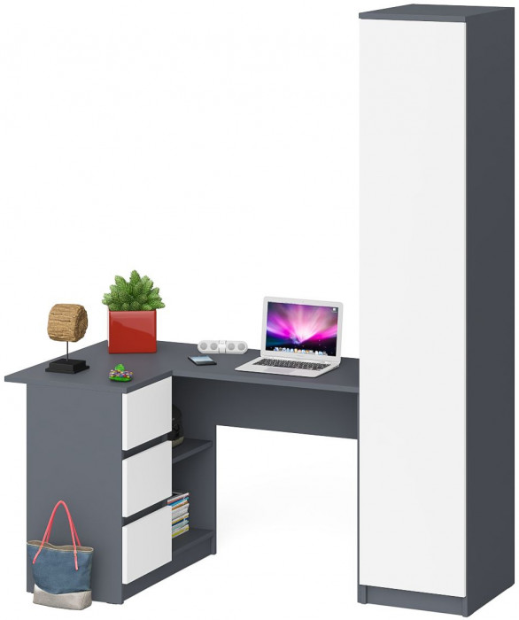 Мори компьютерный стол МС-16 левый + Пенал МШ400.1, графит/белый