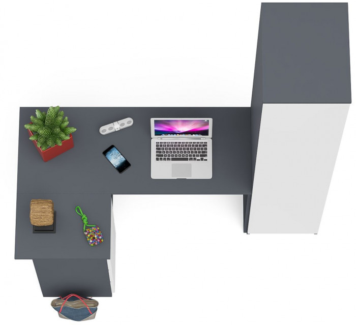 Мори компьютерный стол МС-16 левый + Пенал МШ400.1, графит/белый