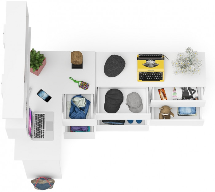 Мори компьютерный стол МС-16 правый + Комод МК1200.6 + Полка 1200, белый