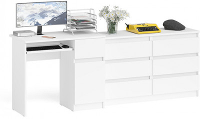 Мори Стол компьютерный МС-1 правый + Комод МК1200.6, цвет белый, ШхГхВ 210,4х50х76,6 см., выдвижной ящик справа, НЕ универсальная сборка