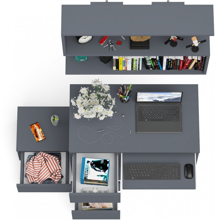 Мори компьютерный стол МС-6 левый + Тумба ТМП400.1 + Полка 900, графит