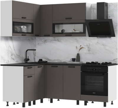 Кухня Техно 1,4*2,0м Компоновка №2, Белый/Холст улканический