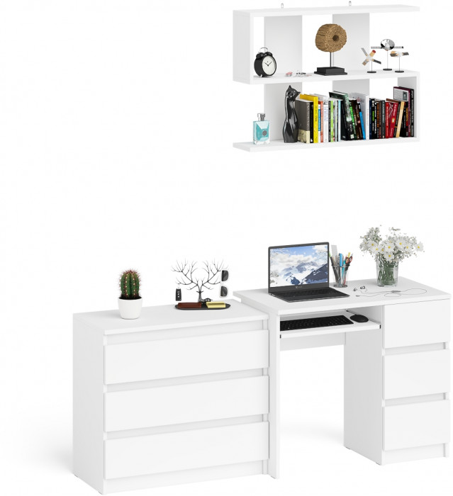 Мори Стол компьютерный МС-6 правый + Комод МК800.1 + Полка 900, цвет белый, ШхГхВ 170,4х50х209,6 см., НЕ универсальная сборка