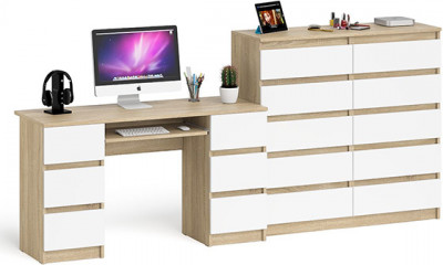Мори компьютерный стол МС-2 + Комод МК1200.10, дуб сонома/белый