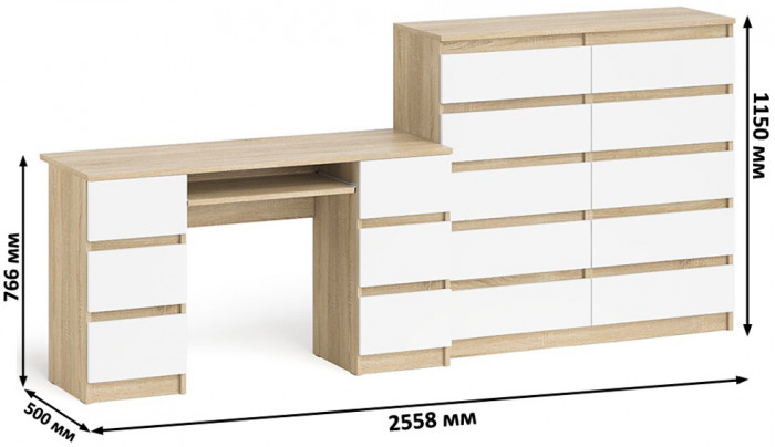 Мори компьютерный стол МС-2 + Комод МК1200.10, дуб сонома/белый
