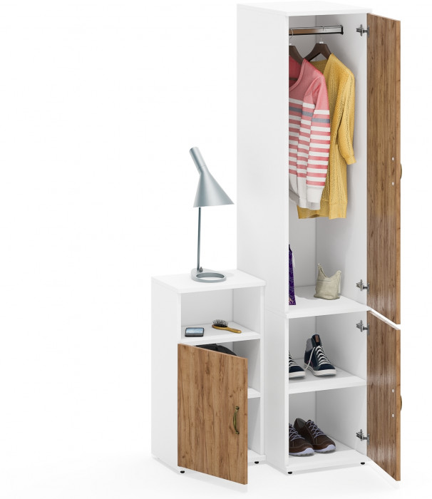 Лидер-8 Пенал МД 23Б + Тумба МД 3.19, цвет белый шагрень/крафт золото, ШхГхВ 80х50х190 см., универсальная сборка