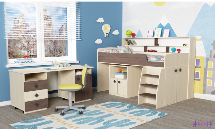 Кровать-чердак Малыш 5 (Винтерберг/Дуб молочный)