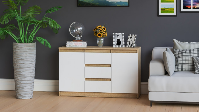 Мори Комод МК1200.3, цвет дуб сонома/белый, ШхГхВ 120,4х41х73 см.