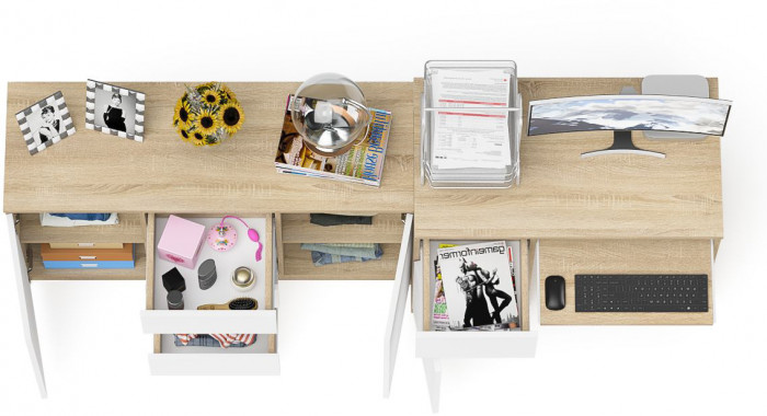 Мори Стол компьютерный МС-1 левый + Комод МК1200.3, цвет дуб сонома/белый, ШхГхВ 210,4х50х76,6 см., выдвижной ящик слева, НЕ универсальная сборка