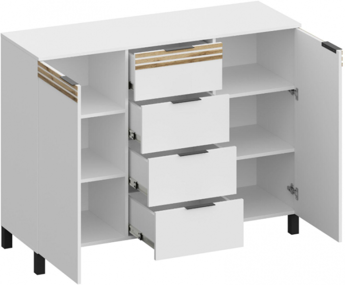 Комод 2 двери/4 ящика КМ-4103, Белый/Профиль МДФ Дуб вотан