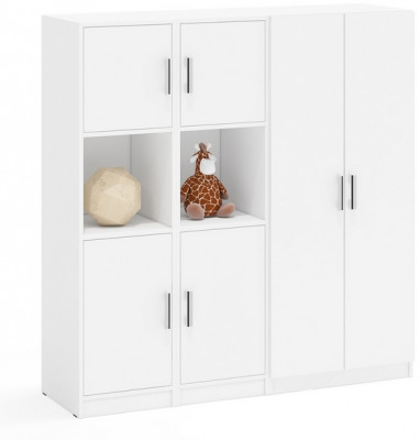 Шкаф С-МД-СК9Ш+Пенал С-МД-СК9П+Пенал С-МД-СК9П, цвет белый шагрень, ШхГхВ 156х45х160 см., универсальная сборка