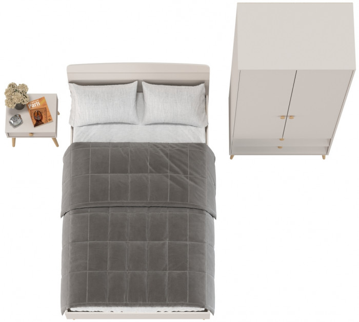 Афина Спальня Кровать 1200 + Шкаф 2-х дверный + Тумба, цвет кашемир серый, 123,6х210,2х95,7 + 90,3х56,3х220 + 45х37х45 см., 1200х2000, б/м, осн. есть