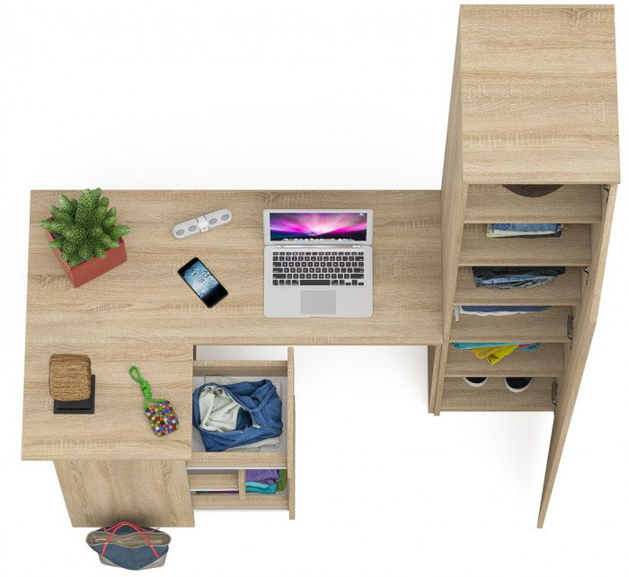 Мори компьютерный стол МС-16 левый + Пенал МШ400.1, дуб сонома