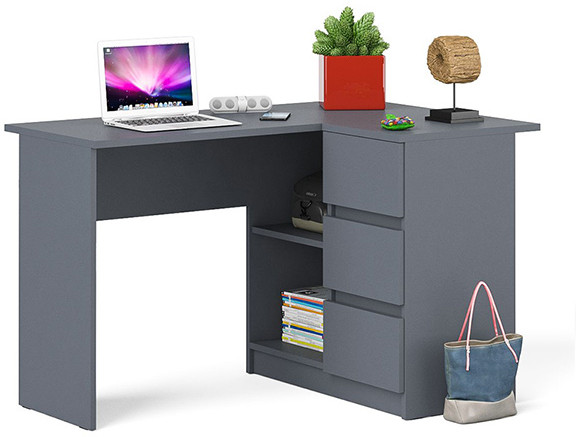 Мори Стол компьютерный МС-16 правый, цвет графит, ШхГхВ 124,4х84,9х76,6 см., выдвижные ящики справа, НЕ универсальная сборка