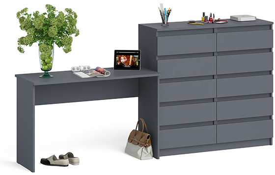 Мори Стол письменный МСП1200.1 + Комод МК1200.10, цвет графит, ШхГхВ 240,8х50х115 см., универсальная сборка