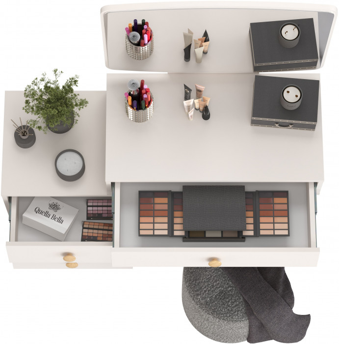 Афина Спальня 4-25901М1к.с. Трюмо + Банкетка 6-5137ТКШтем.серый Марта, кашемир серый/ткань тёмно-серая