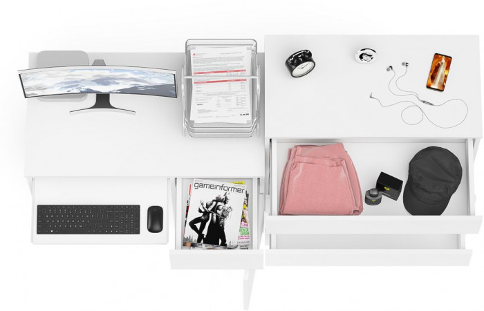 Мори компьютерный стол МС-1 правый + Комод МК800.4, белый