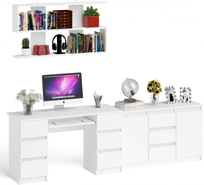 Мори компьютерный стол МС-2 + Комод МК1200.3 + Полка 1200, белый