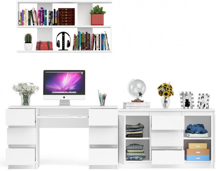 Мори компьютерный стол МС-2 + Комод МК1200.3 + Полка 1200, белый