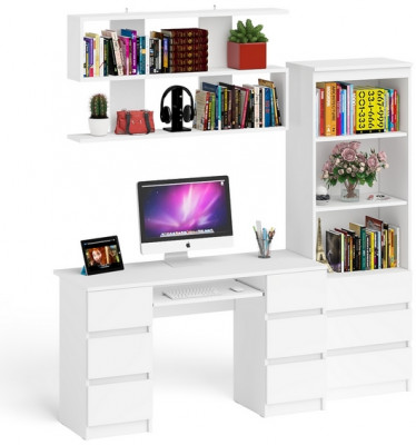 Мори компьютерный стол МС-2 + Стеллаж МСТ600.3 + Полка 1200, белый