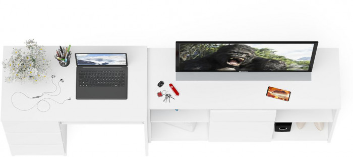 Мори компьютерный стол МС-6 левый + Тумба МТВ1204.1, белый