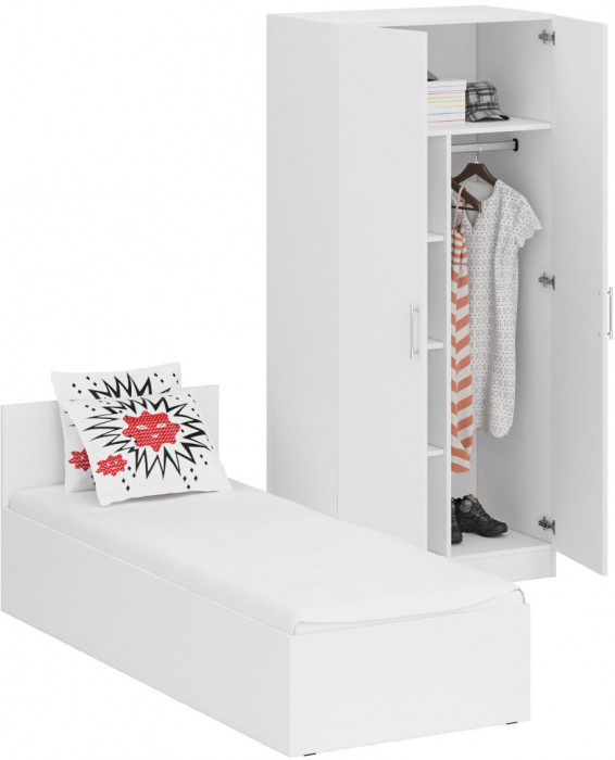 Кровать 0800 + Шкаф 2-х створчатый Стандарт, белый
