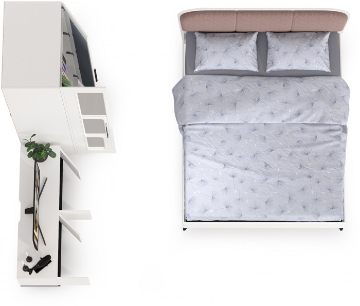 Валенсия Спальня № 26, цвет ЛДСП белый шагрень/чёрный/МДФ белый шагрень/ткань велутто 19, ортопед есть, сп. м. 1600х2000 мм., б/м