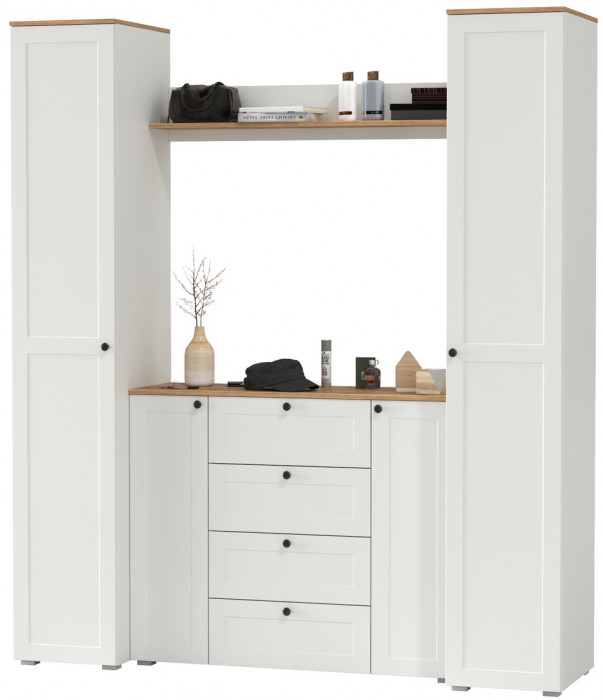 Остин Прихожая 74, белый шагрень/дуб крафт золотой