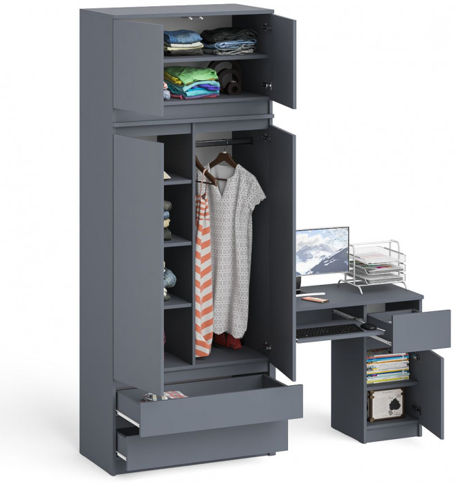 Мори компьютерный стол МС-1 правый + Шкаф МШ900.1 + Антресоль МА900.1, графит