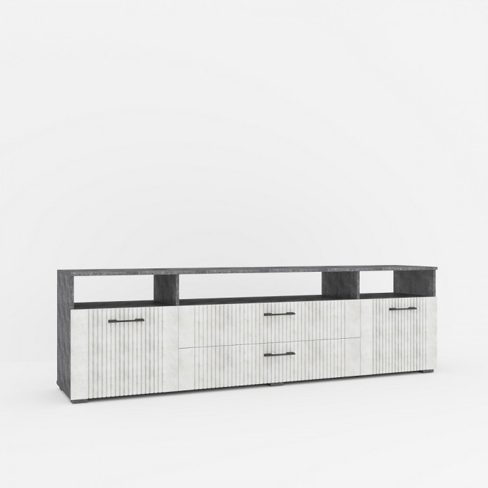 Модульная стенка для гостиной "Денвер" - Бетон спаркс/Перламутр жемчуг