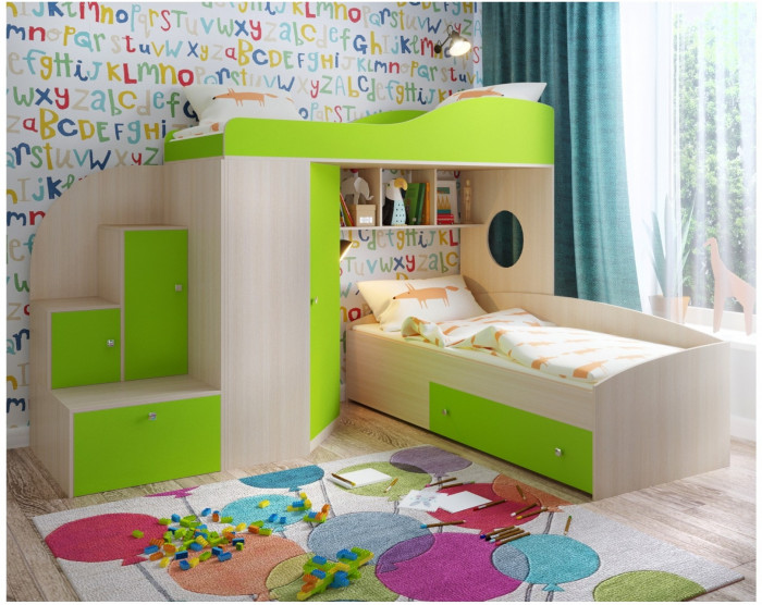 Кровать-чердак Кадет 2 (Белое дерево/Ясень Анкор темный)