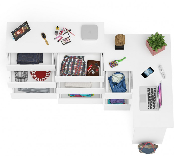 Мори Стол компьютерный МС-16 левый + Комод МК1200.10, цвет белый, ШхГхВ 244,8х84,9х115 см., выдвижные ящики слева, НЕ универсальная сборка