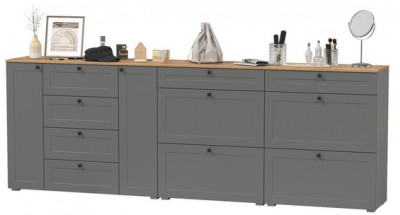 Остин 16.221 Комод + 16.121 Тумба для обуви + 16.121 Тумба для обуви, цвет серый графит/дуб крафт золотой, ШхГхВ 280х41,9х99,3 см., ун. сборка