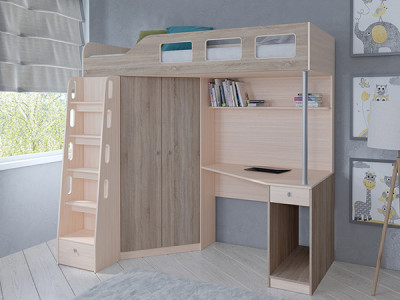 Кровать чердак Астра 7 Дуб молочный/Сонома