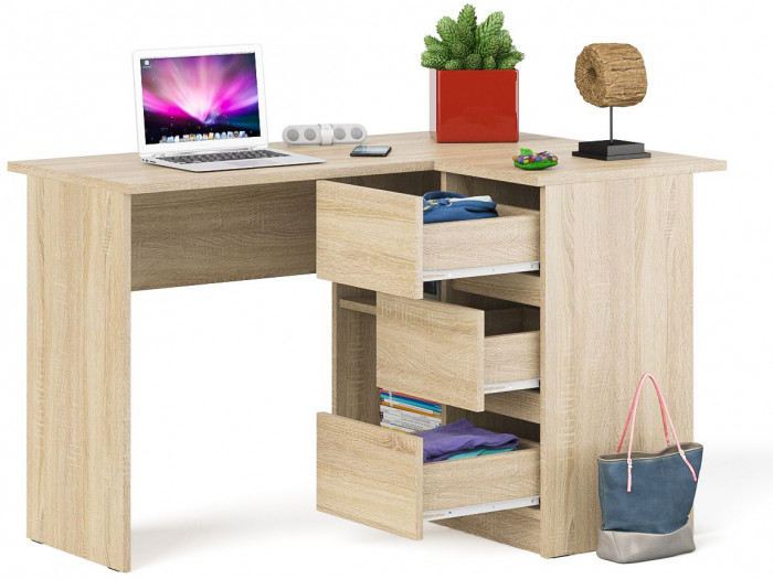 Мори Стол компьютерный МС-16 правый, цвет дуб сонома, ШхГхВ 124,4х84,9х76,6 см., выдвижные ящики справа, НЕ универсальная сборка