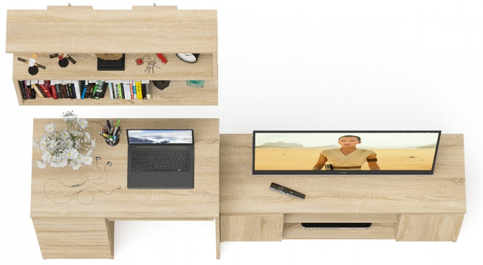 Мори Стол компьютерный МС-6 левый + Тумба МТВ1200.1 + Полка 900, цвет дуб сонома, ШхГхВ 210,4х50х209,6 см., НЕ универсальная сборка