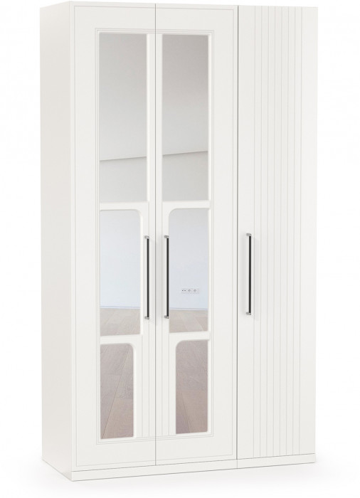 Валенсия Спальня Шкаф для одежды 3-х створчатый с зеркалами, ЛДСП белый шагрень/МДФ белый шагрень