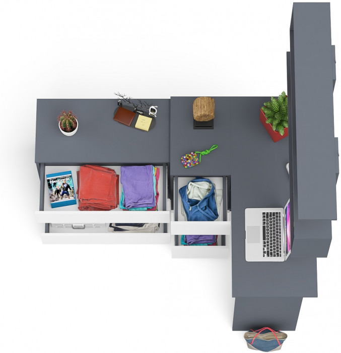 Мори компьютерный стол МС-16 левый + Комод МК800.1 + Полка 1200, графит/белый