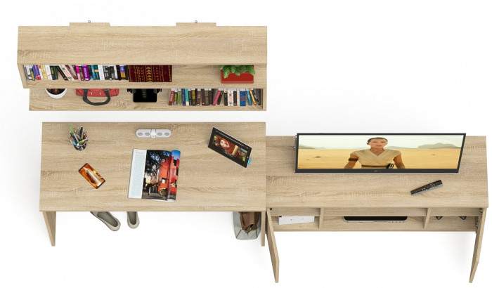 Мори письменный стол МСП1200.1 + Тумба МТВ1200.1 + Полка 1200, дуб сонома