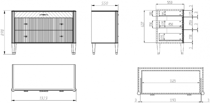 Модульная спальня "Тиволи" из массива дуба, набор 2 - Латте (лак)