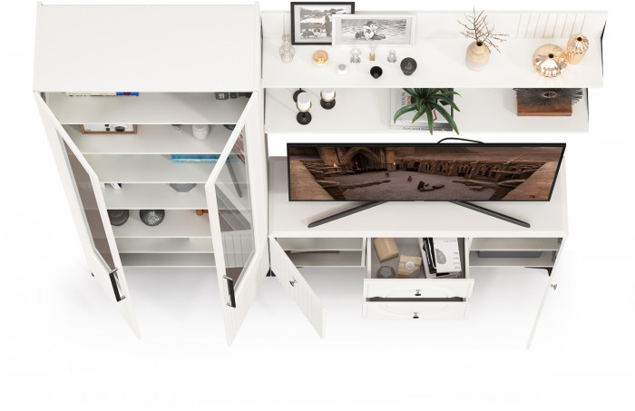 Валенсия Гостиная № 059, цвет ЛДСП белый шагрень/МДФ белый шагрень, ШхГхВ 217,2х38,3х225,2 см., универсальная сборка