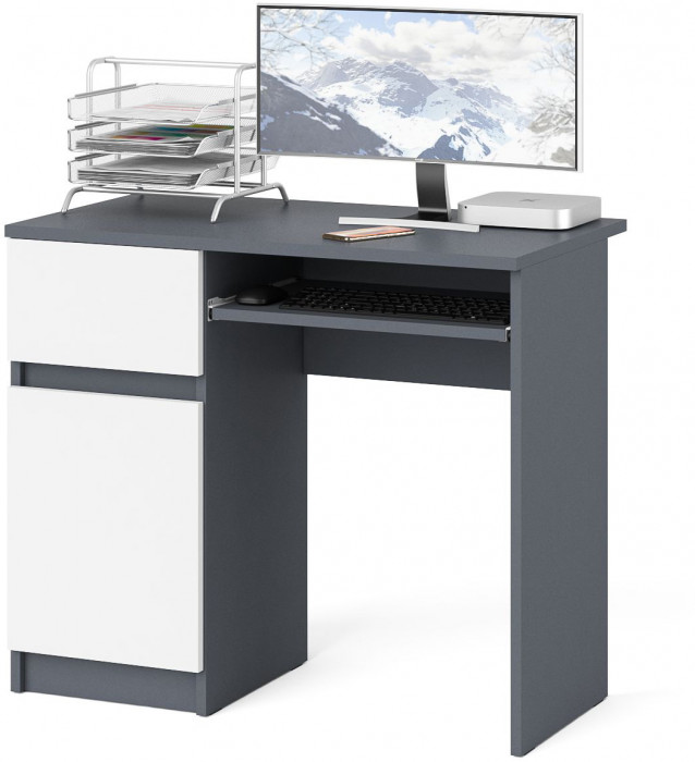 Мори компьютерный стол МС-1 левый, графит/белый