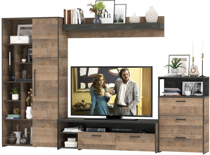 Трувор Гостиная 089, цвет дуб гранж песочный/интра, ШхГхВ 308,8х45,4х194,2 см., универсальная сборка